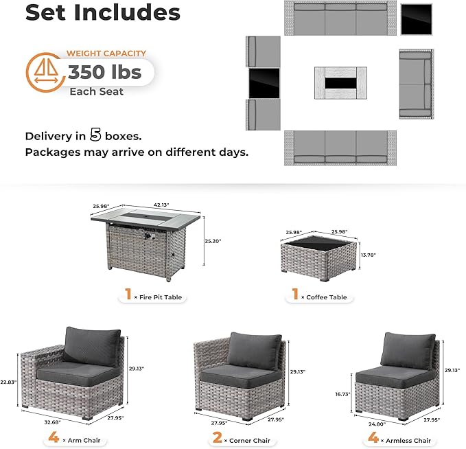 ovios 13 Pieces Patio Furniture Set, Outdoor Wicker Sectional Sofa - Image 8