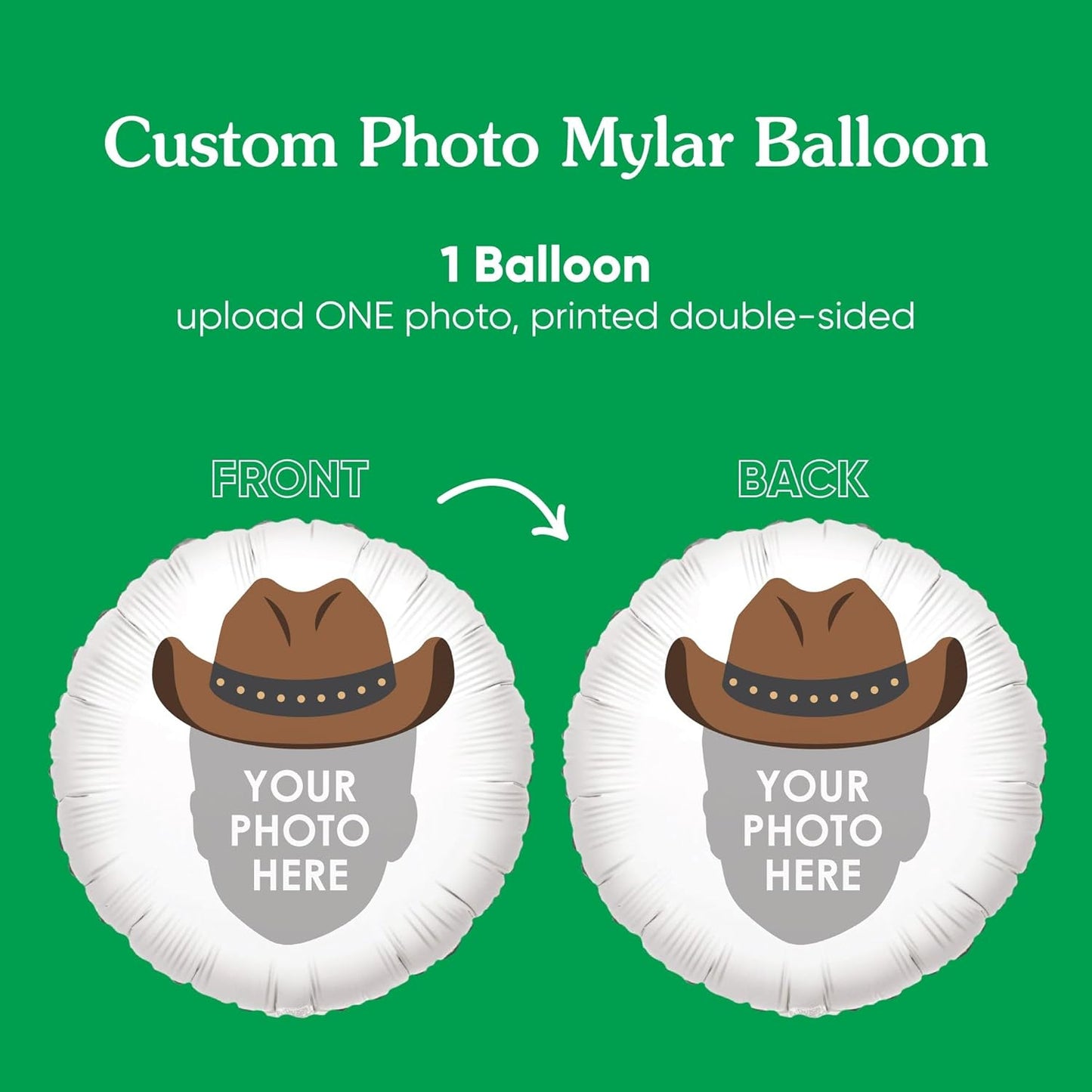 Big Dot of Happiness Personalized Western Hoedown Fun Face Photo Balloon, Wild West Little Cowboy Birthday Party Decorations, Custom Double-Sided Circle Mylar, 1 Piece