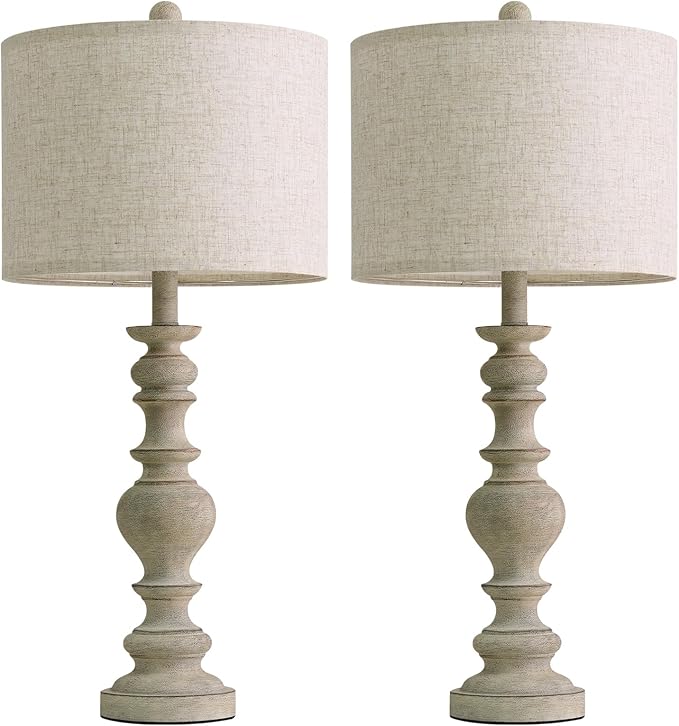 BOBOMOMO 27" Antique Gray Table Lamps Set of 2, Large Farmhouse Resin Lamps - Image 8