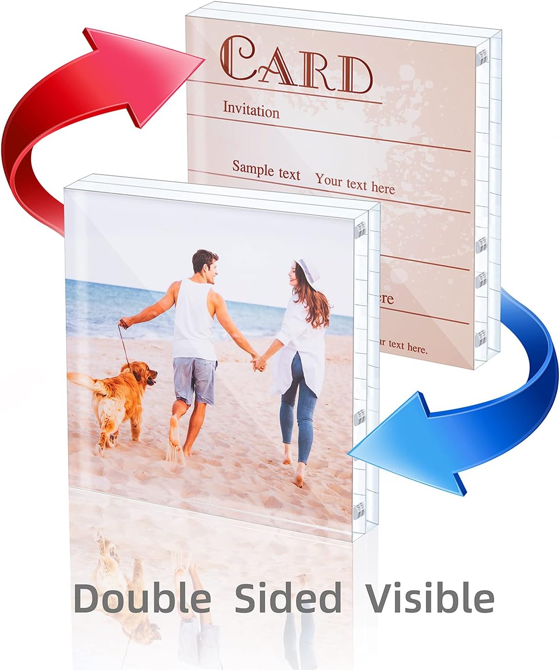 Acrylic Picture Frame, Clear Freestanding Double Sided 20mm Thickness Frameless Magnetic Photo Frames Desktop Display with Gift Box Package (4x4 2pack)