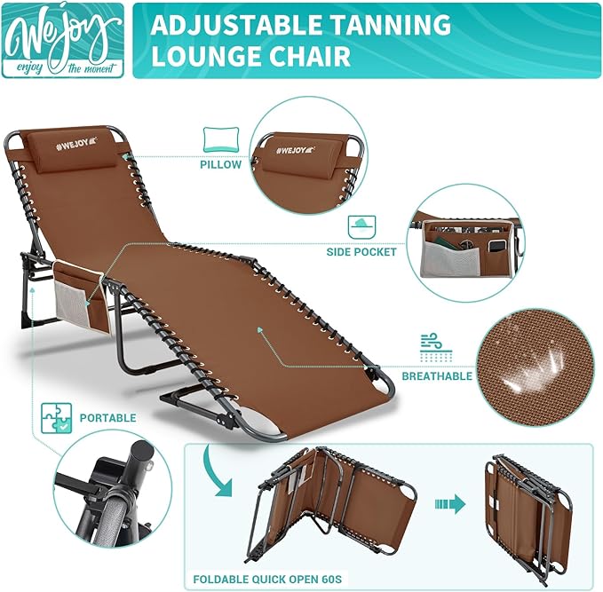 #WEJOY Folding Lounge Chair Outdoor, 5-Position Adjustable Sunbathing Tanning - Image 4