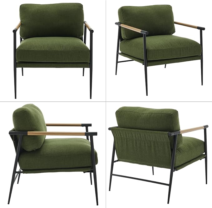 Ya-Home Mid-Century Accent Chair, Soft Armchair Linen Fabric Lounge Chair - Image 3