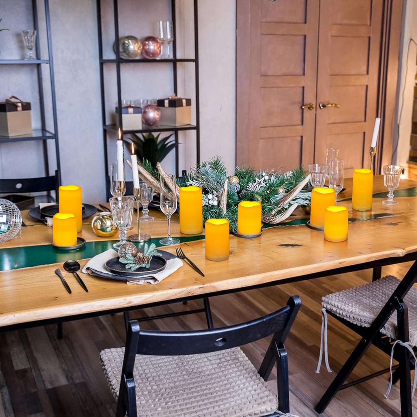 Enido Flameless Candles LED Candles Candles(D: 3" x H: 4" 5" 6") Battery Operated Outdoor Waterpoof Plastic Pack of 12 Pillar