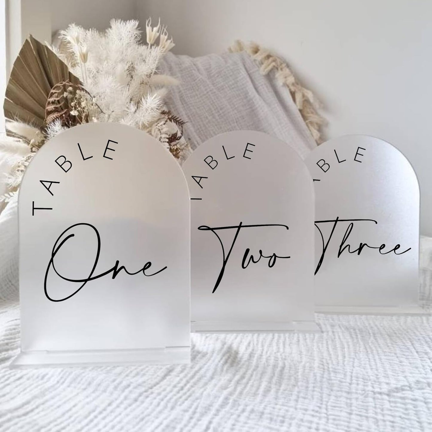 JINMURY Frosted Arch Wedding Table Numbers 1-15 with Stands, 5x7 Inch Frosted Arch Acrylic Sign with Black Letters, Arched Acrylic Table Numbers for Wedding Reception