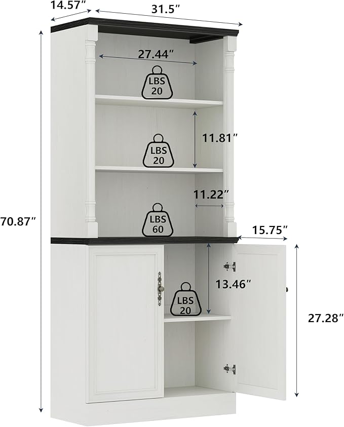 Bookshelf with Doors, Floor Standing Display Storage Cabinet - Image 2