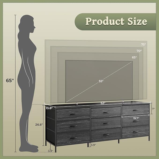 Huuger 63 Inch Dresser for Bedroom, Dresser for Closet - Image 3