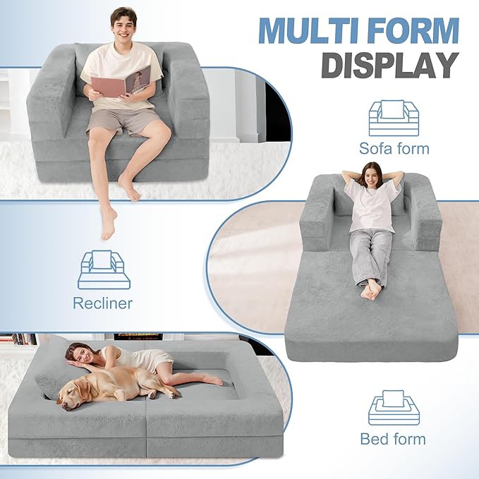 Futon Sofa Bed with Pillow, 3-in-1 Sleeper Sofa Bed with Removable Cover - Image 4