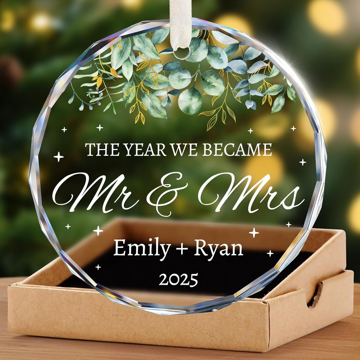 First Christmas Married Ornament 2025 - Personalized Wedding Gifts for Couples - Mr and Mrs Crystal Christmas Tree Ornaments - Bridal Shower Gifts for Newlywed, Bride, Her, Just Married