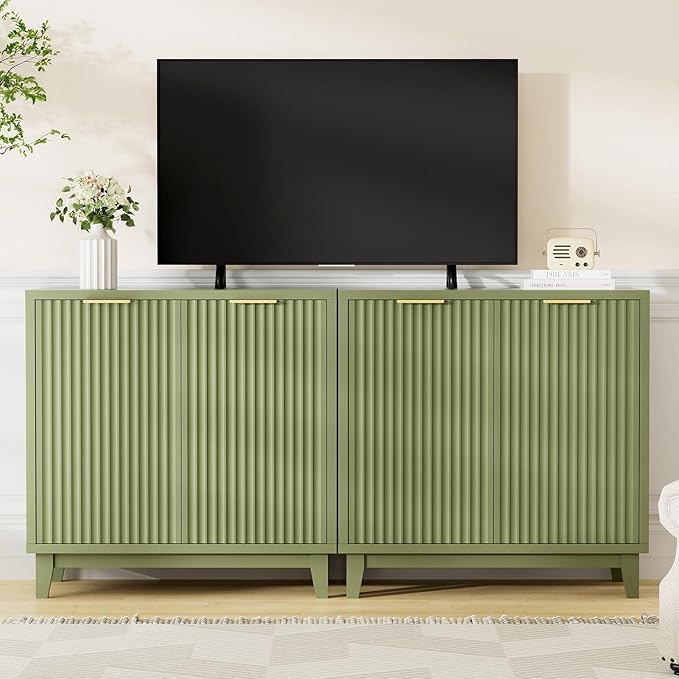 Fluted Cabinet with Storage, 2 Doors Sideboard Buffet, Mid Century Modern - Image 8