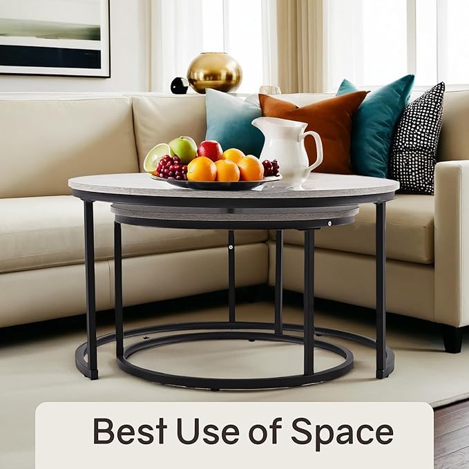 Otterease Nesting Tables Set of 2, 31.5" Round Coffee Table, Large Nesting - Image 5