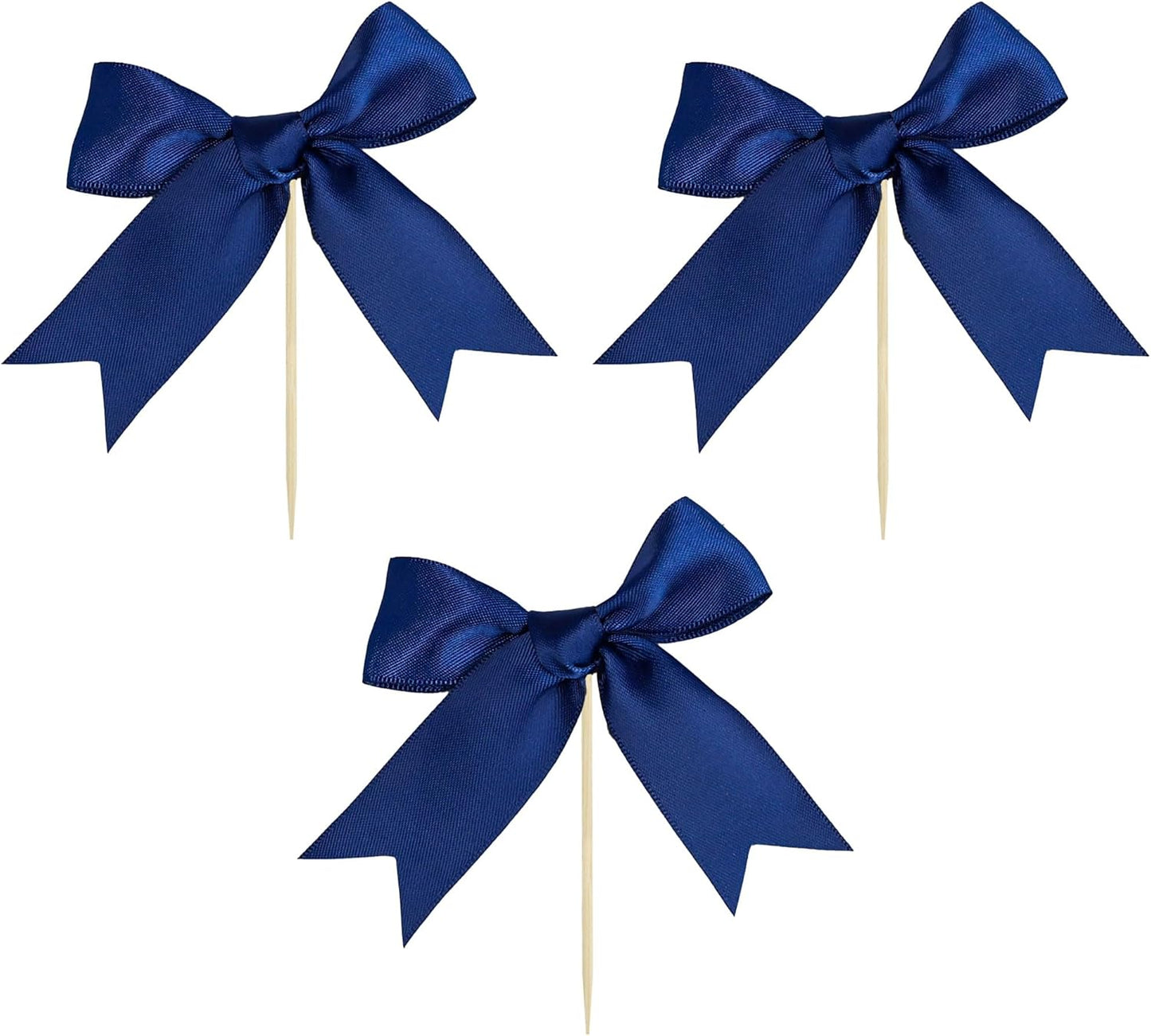 Gyufise 24Pcs Bow Cupcake Toppers Coquette Bow Girls Birthday Cake Decorations Bowknot Cake Toppers Bowknot Cupcake Picks for Baby Shower Birthday Wedding Bridal Engagement Party Supplies Dark Blue