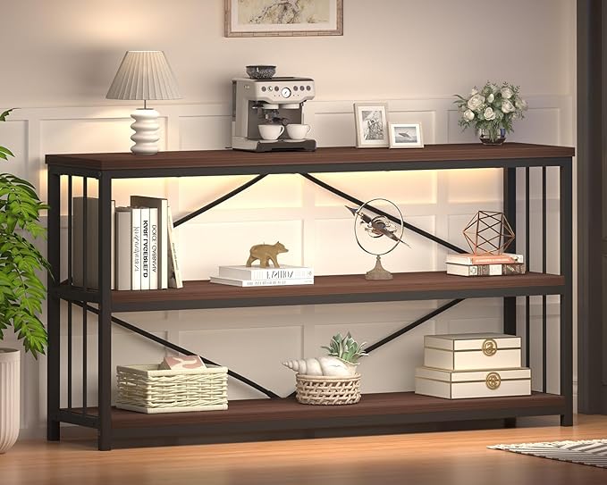 LVB Wood Console Entryway Table, Metal Wooden 3 Tier Sofa Table - Image 6