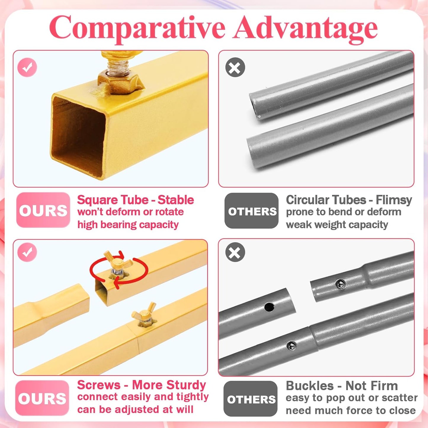 Asee'm 6.6FTx5.2FT Gold Wedding Arch Backdrop Stand Square Metal Rectangular Arch Frame for Ceremony Party Birthday Bridal Baby Shower Anniversary Arbor Balloon Decoration