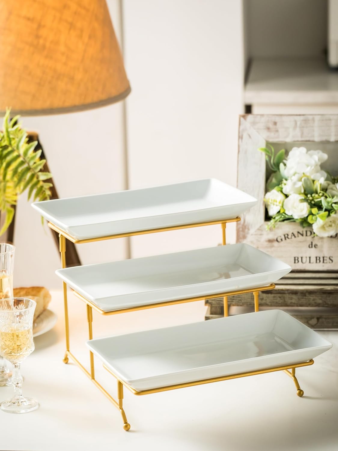 YHOSSEUN Large 3 Tier Serving Tray with Serving Stand, Serving Dishes for Entertaining, Tiered Serving Tray for Valentines Day, Suitable for Dessert Table Display Set Catering Supplies, 12 inch Gold