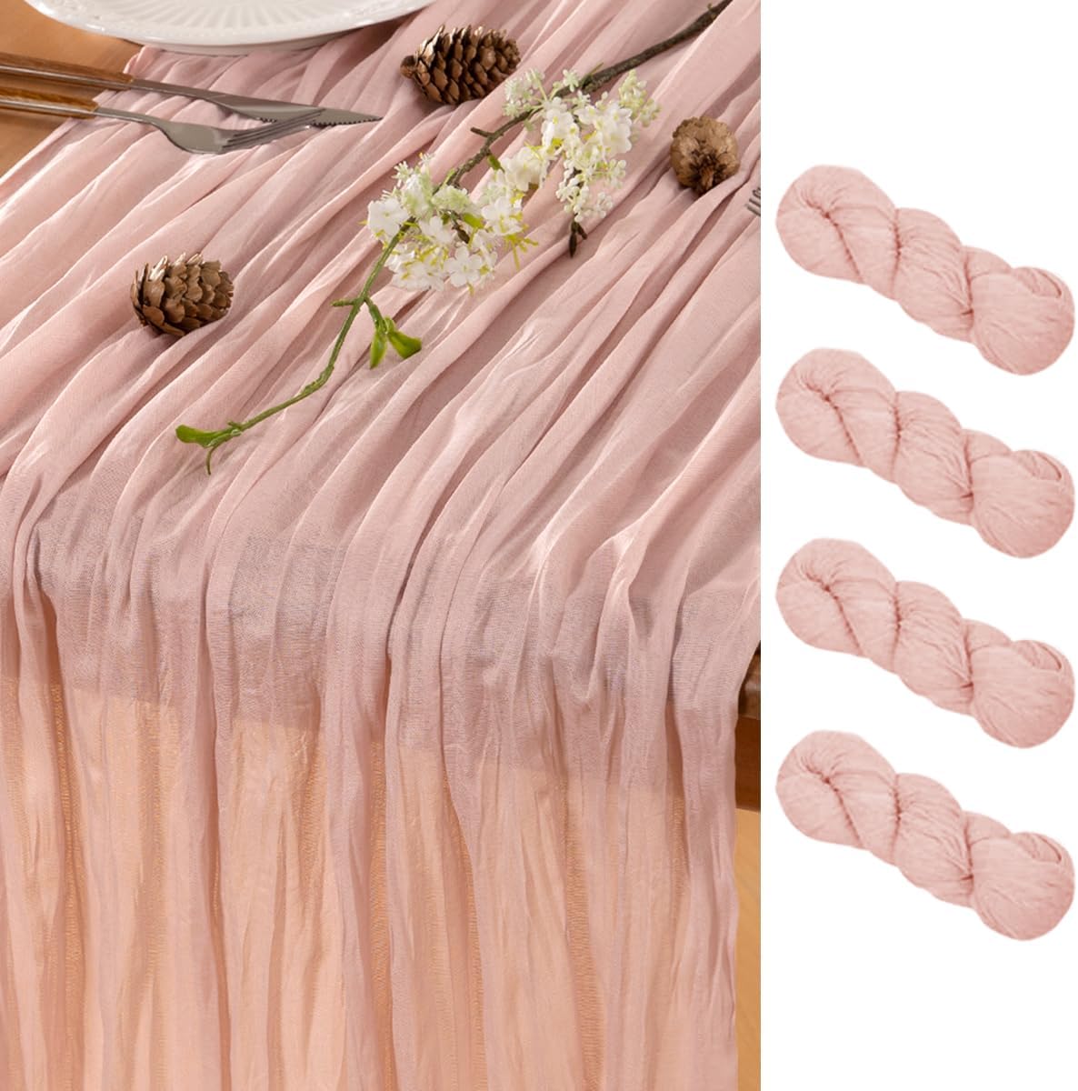 Dusty Pink Table Runner Cheesecloth Table Runner 4 Pack 14FT Farmhouse Table Runners 160 Inches Fall Table Decor Dining Room Centerpiece Wedding Boho Baby Shower Birthday