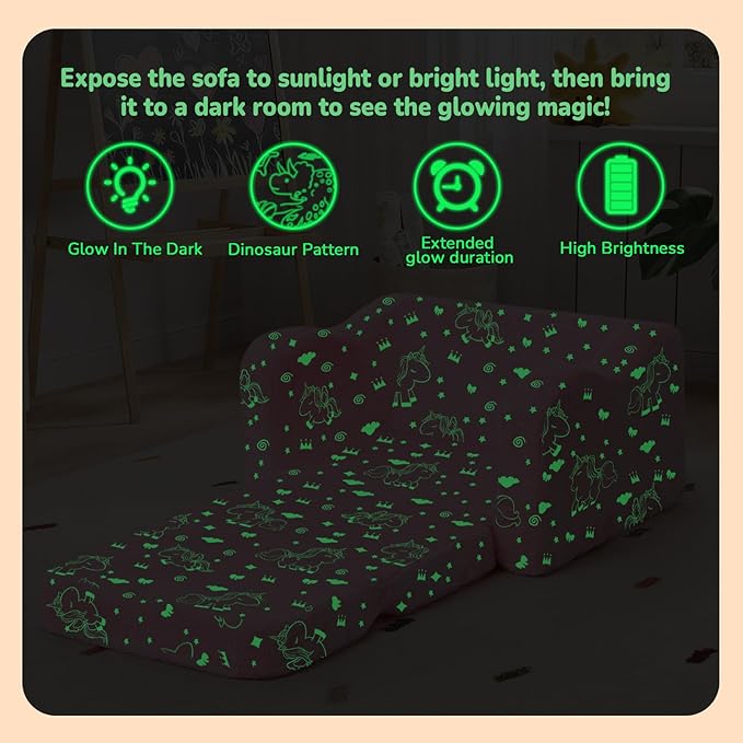 MeMoreCool Glowing Unicorn Kids Chair, 2-in-1 Glow in the Dark Kids Couch Fold - Image 4