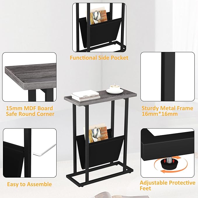 Yusong Narrow Side Table for Small Spaces, Small End Table - Image 7