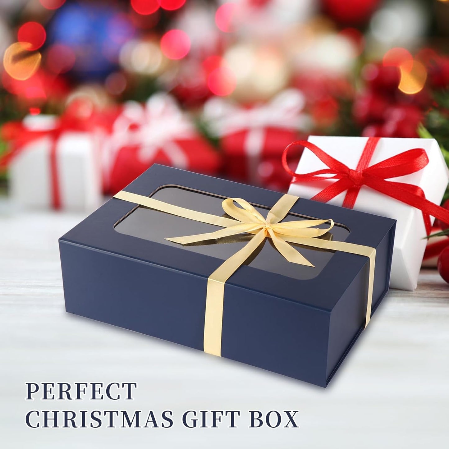 TIACABO Blue Large Gift Box with Window, 13.5"x9"x4.3" Bridesmaid Boxe for Gifts Giving,Birthday Gift Boxes with Magnetic,Closure Lid Gifts Box for Presents,Cute Boxe,Luxury for Gift Packaging