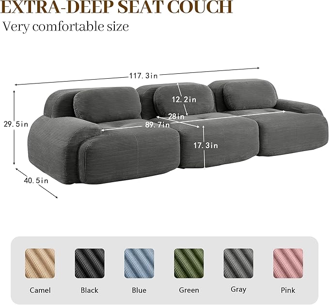 Boneless Sectional Couch, No Assembly Required, 117.3” Modular Cloud Sofa - Image 3