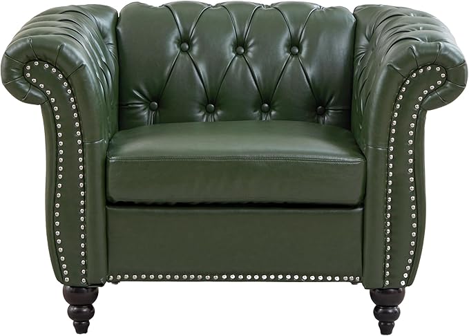 LEVNARY Chesterfield Armchair, Tufted Leather Accent Chair, Mid-Century Modern - Image 8