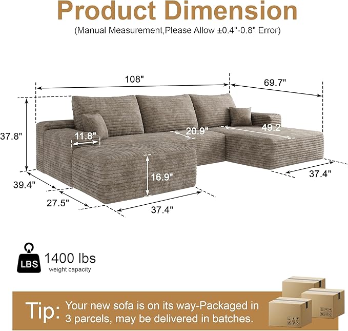 AUGOP 108" Sectional Couches for Living Room Modern Modular Sofa - Image 2