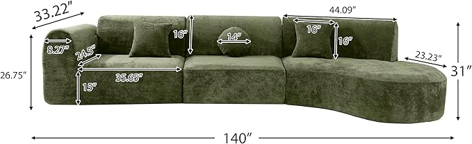 140'' Curved Sectional Sofa Sponge Couch - Image 2