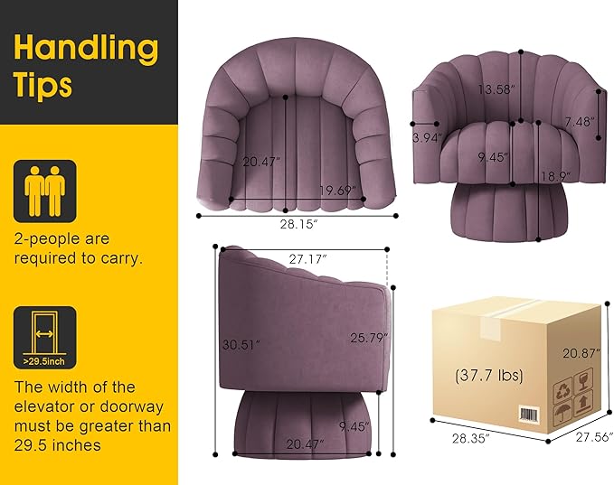Dewhut Swivel Accent Chair, 360° Swivel Barrel Chair - Image 2