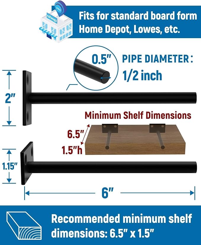 LEOPO Black 32-Pack 6 inch Floating Shelf Brackets, Hidden Shelf Bracket - Image 3