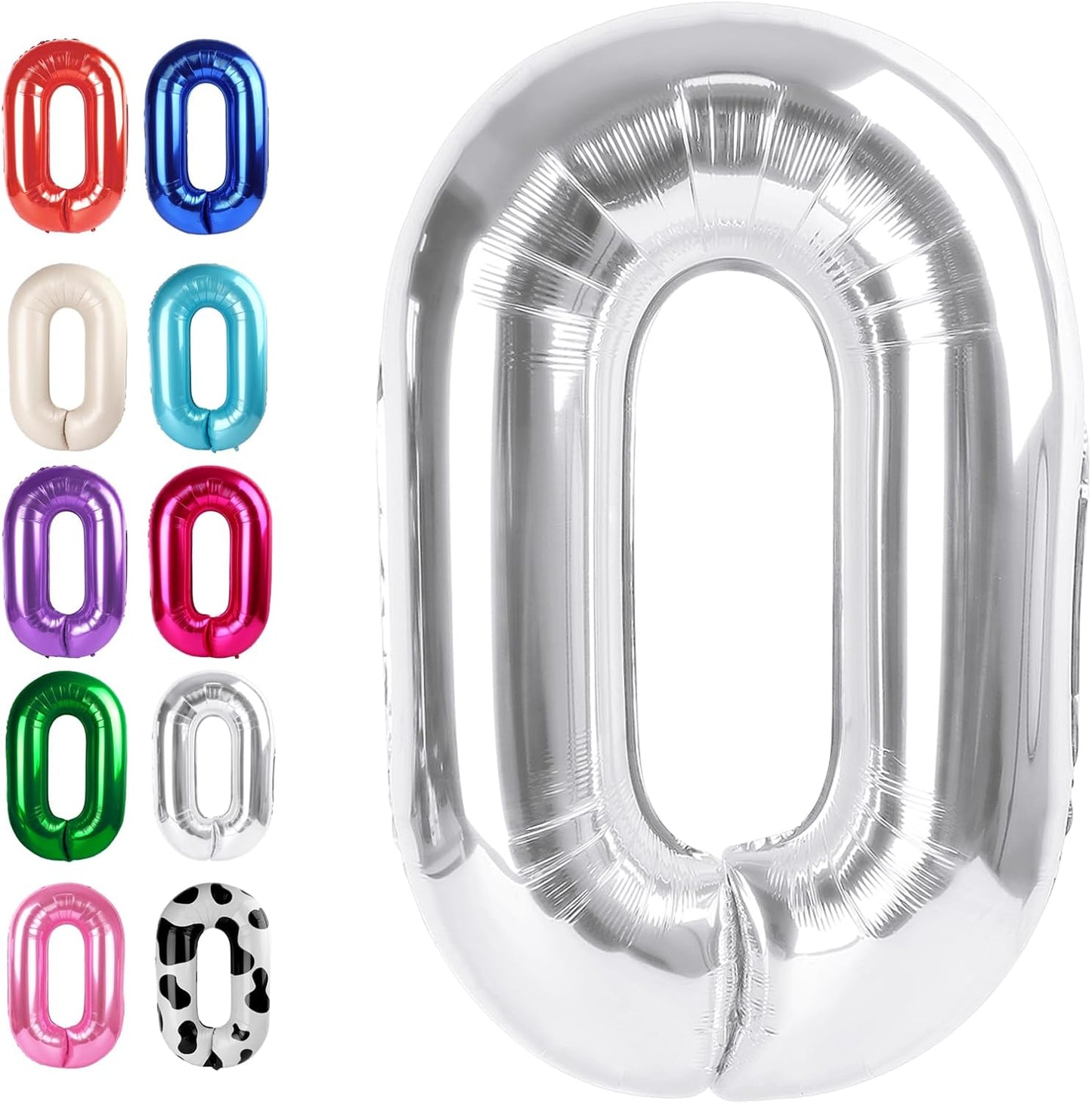 Silver 40 Inch 0 Number Balloons, 0 Decorations for 10 20 30 40 50 60 70 80 90 100Birthday, Foil Giant Birthday Graduations Anniversary Party Balloons