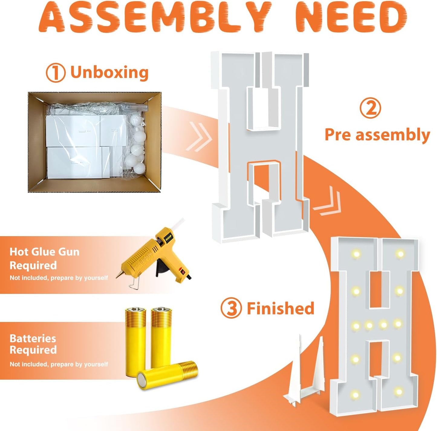 4ft Marquee Letters H, Light Up Letters, A-Z Warm Yellow LED Light Up Sign for Happy Birthday, Graduation, Wedding, Engagement, Holiday Party Background Arch Decoration