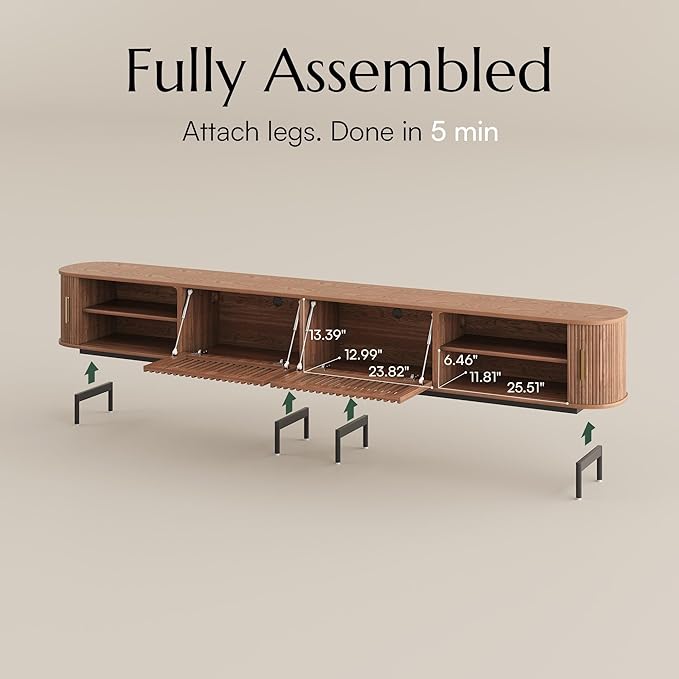 POVISON Fully-Assembled Sliding Tambour Door TV Stand, Mid Century Modern TV - Image 4
