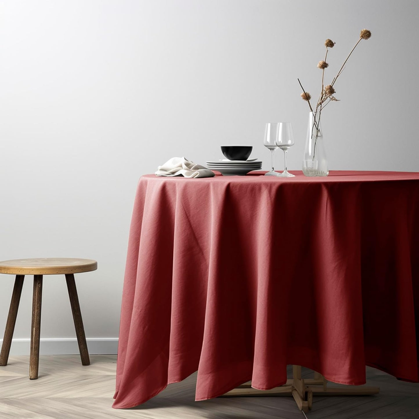 EVERLY 100% Pure Linen Round Tablecloths 90Inch Round Machine Washable Tablecloth for Thanksgiving,Decorative Halloween,Buffet Parties,Picnic,Events,Weddings and Restaurants-Christmas Red