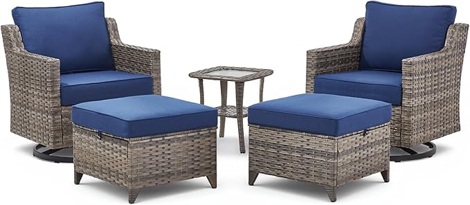 5 Pieces Outdoor Patio Furniture Set-All-Weather Wicker Patio Swivel Glider - Image 9