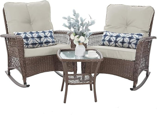 Patio Furniture Set 3 Pieces, Rocking Bistro Set by VonzoyHome