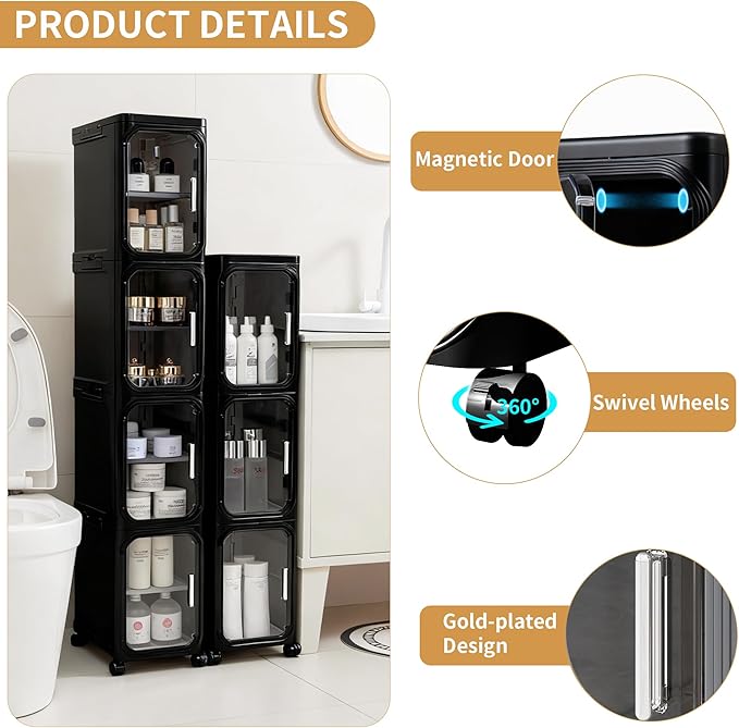 3-Tier Tall Narrow Storage Cabinet, Slim Bathroom Storage Cabinet - Image 4