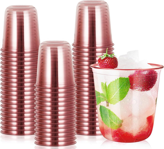 50 Pcs 12oz Crystal Pink Party Cups Disposable Plastic Cocktail Cups Plastic Wine Cups for Meeting Weddings Birthdays Cocktail Christmas Party Supplies (Pink,50 Pcs)