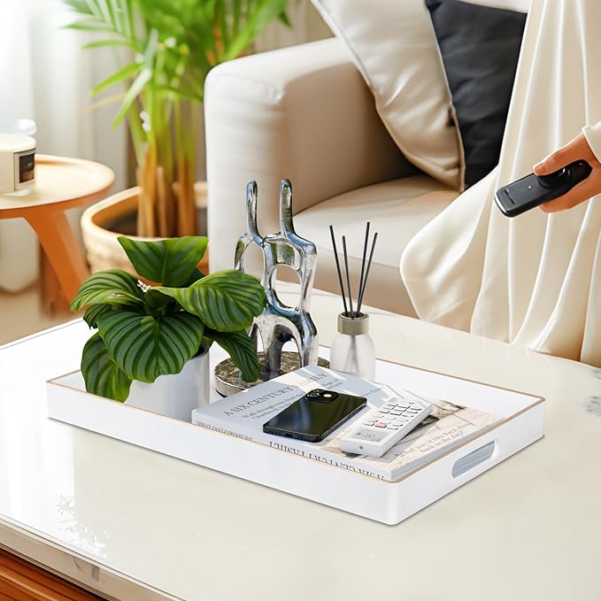 MAONAME White Decorative Tray for Coffee Table, Modern Serving Tray - Image 5