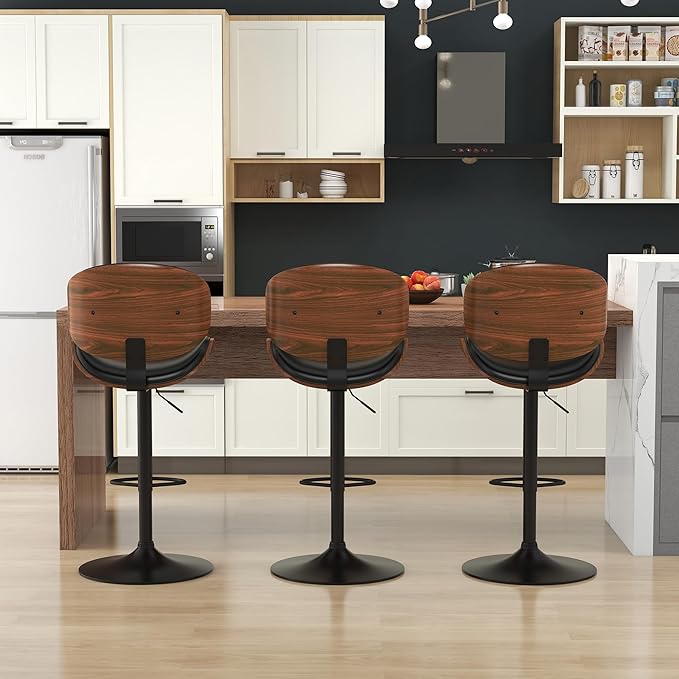 KCC Bar Stools Set of 2, Swivel Adjustable Height Barstools, PU Leather - Image 7