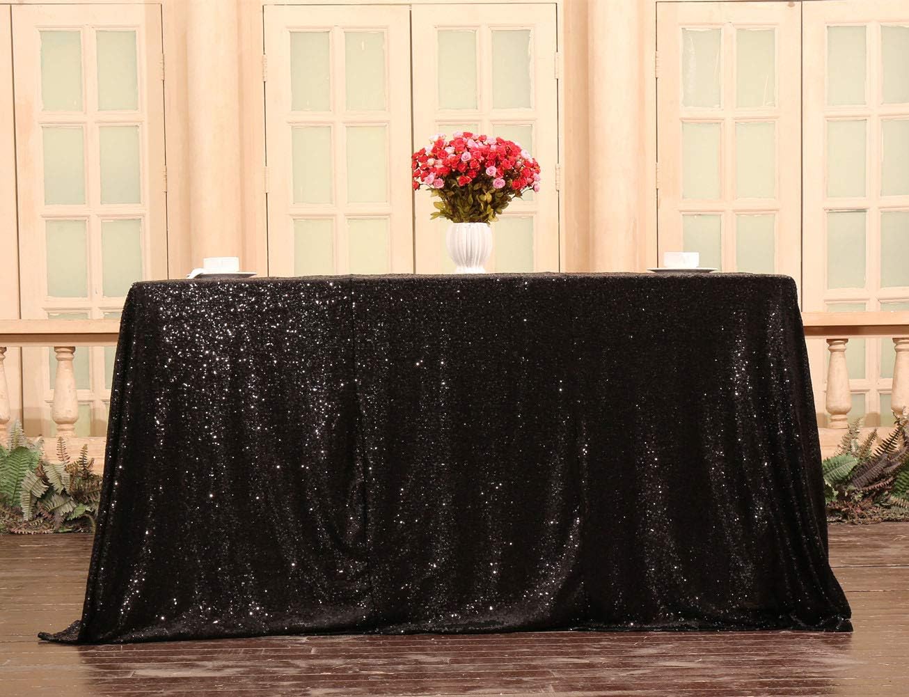 SquarePie Sequin Tablecloth 60 x 120 Inch Black Sparkly Table Linen for Halloween Wedding Party
