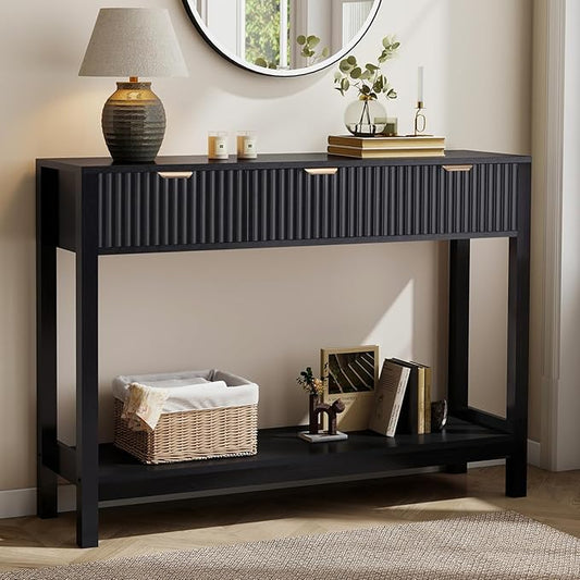Nasonet Fluted Console Table, Wooden Sofa Table by Nasonet