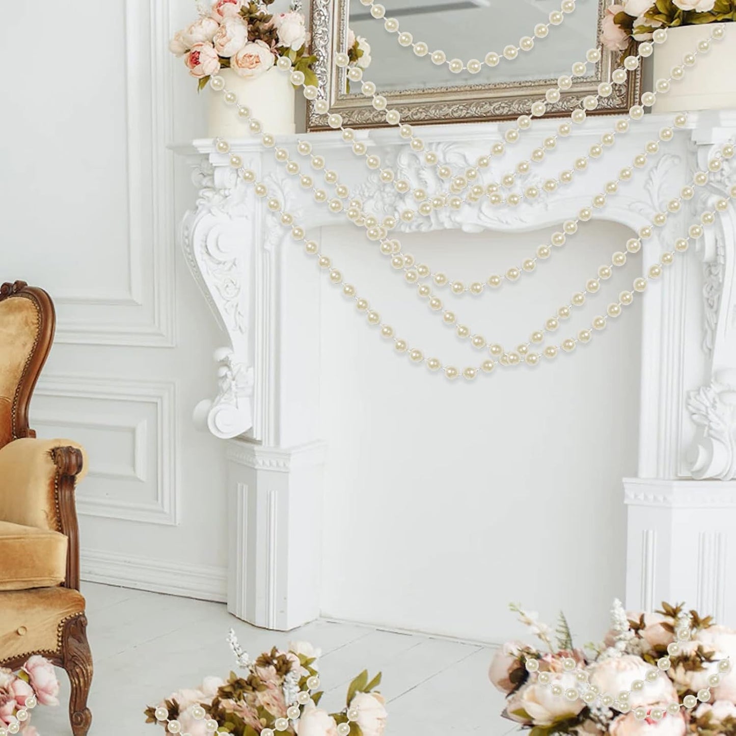 Faux Ivory Pearl Beads Garland - 6mm Christmas Tree Beads 22 Yards Ivory Pearl Strands Spool Pearl String Bead Roll for Wedding Party Christmas Tree Decoration(6mm 22Yards, Ivory)