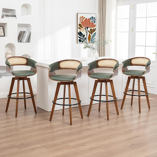 Set of 4 Rattan Swivel Bar Stools by KUNZENTLIVING