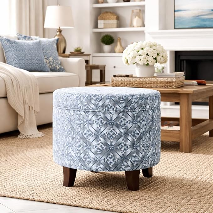 HomePop Upholstered Round Storage Ottoman|Homepop Home Décor|Upholstered Round - Image 2