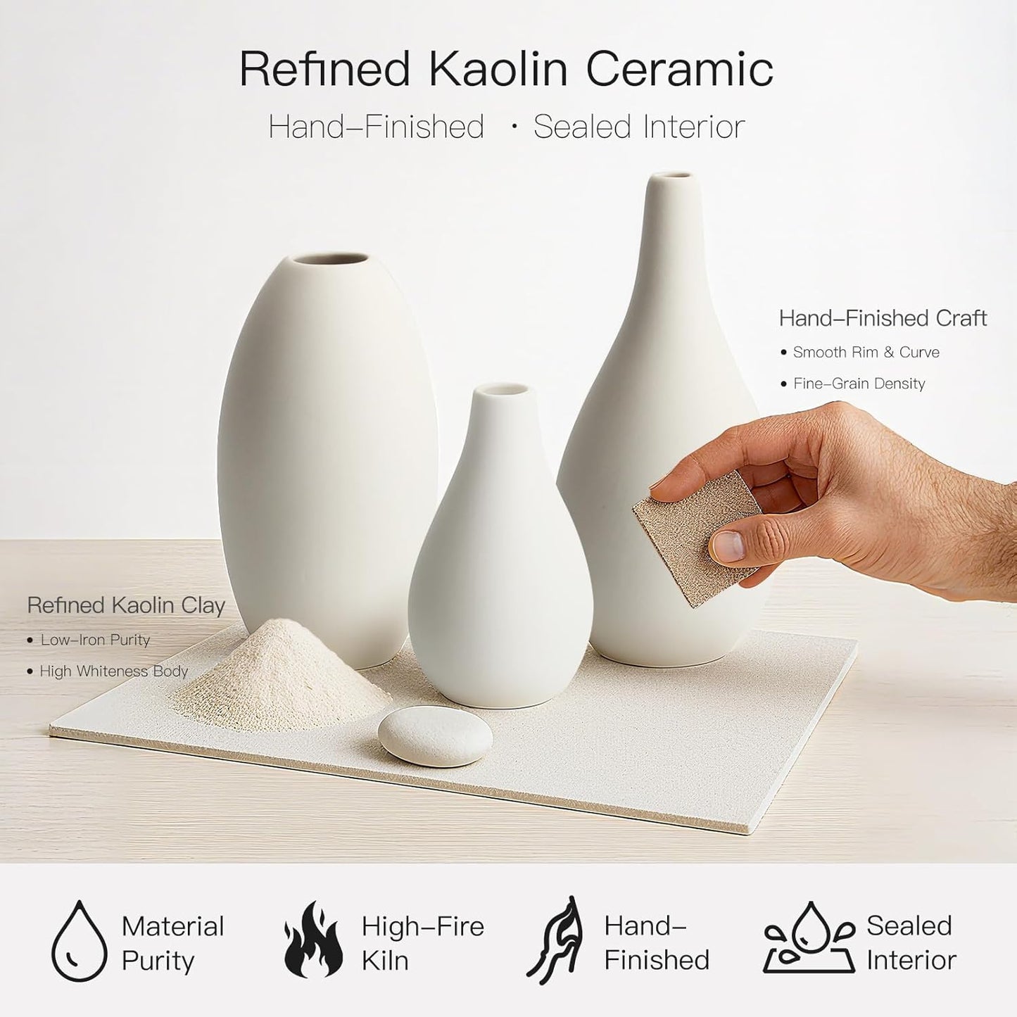 BEAHOT Ceramic Vases Set of 3, Modern Decorative Flower Vases for Living Room