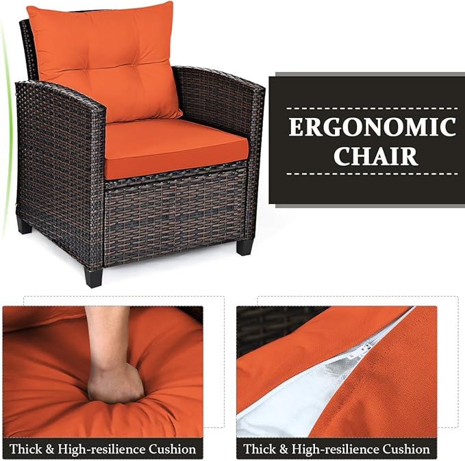 COSTWAY 3PCS Patio Furniture Set, PE Rattan Wicker Sofa w/Washable Cushion and - Image 8