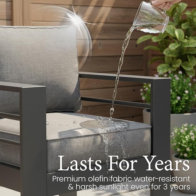 LayinSun Outdoor Aluminum Furniture Set, 5 Pieces Patio Sectional Conversation - Image 3