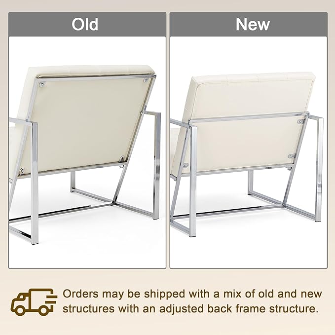 Glitzhome Mid Century White Accent Chair, Modern Living Room Armchairs - Image 3