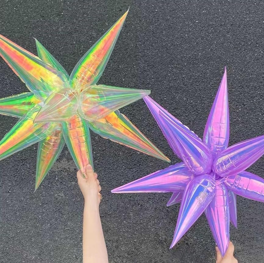 3pcs 26inch 3D iridescent macaron purple Explosion Star foil balloon, colorful macaron purple Foil Cone Star burst Balloons for Birthday Wedding New Year Party Event