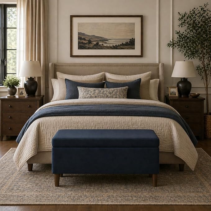 HomePop Malmo Decorative Storage Bench -Blue Velvet - Image 4