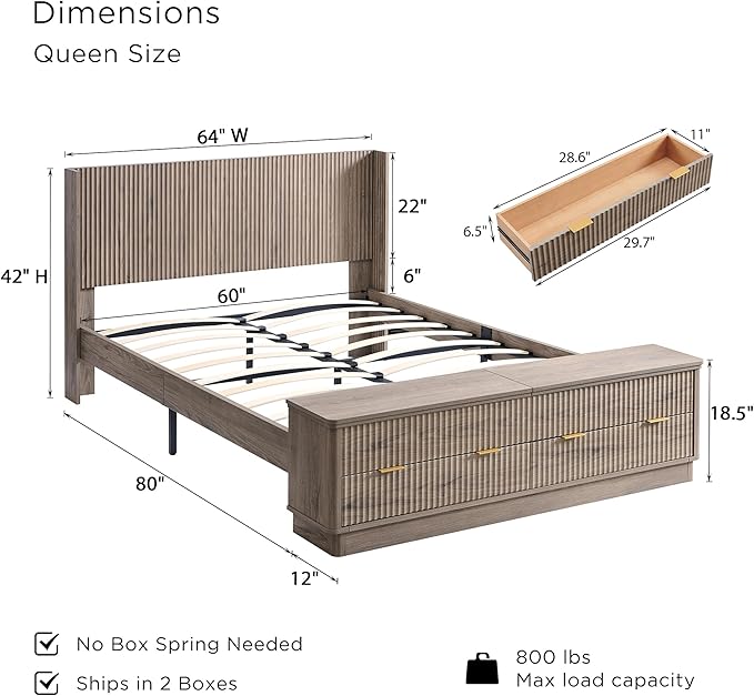 T4TREAM Fluted Queen Size Bed Frame - Image 2